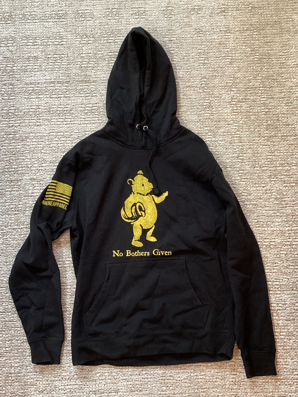 Black Hoodie with Yellow Graphic - No Bothers Given